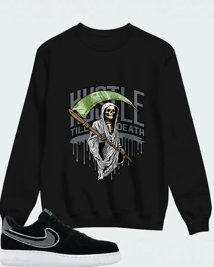 Nike Air Force 1 Low 3D Chenille Swoosh Black Cool Grey Matching Sweatshirt