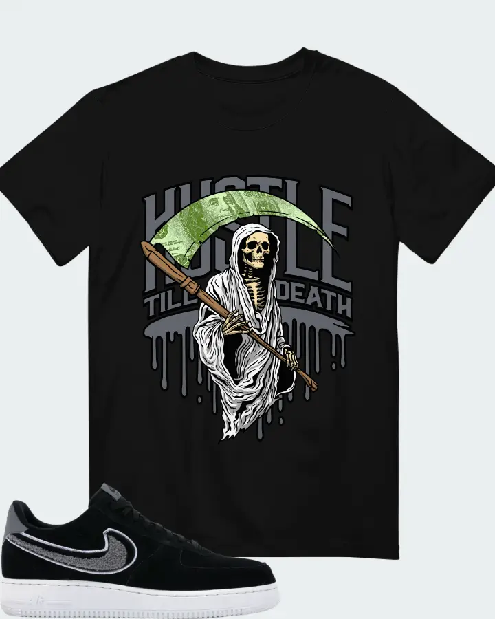 Nike Air Force 1 Low 3D Chenille Swoosh Black Cool Grey Matching T-Shirt