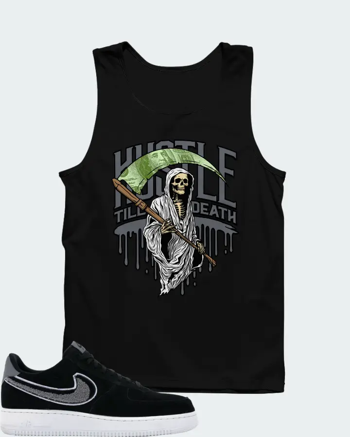 Nike Air Force 1 Low 3D Chenille Swoosh Black Cool Grey Matching Tank Top