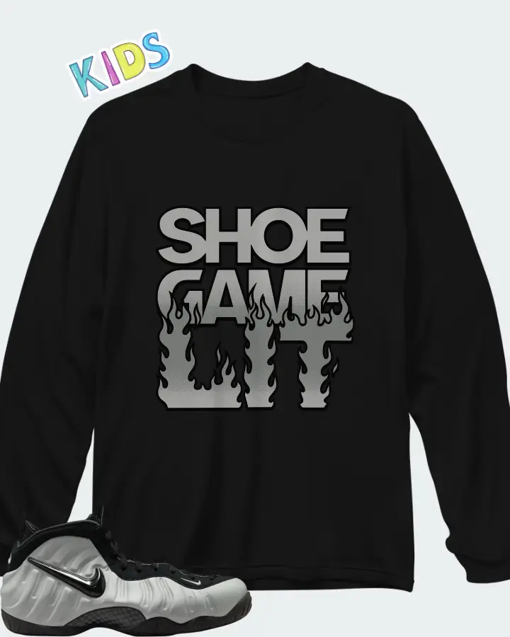Nike Air Foamposite Pro Wolf Grey Matching Kid's Long Sleeve T-Shirt