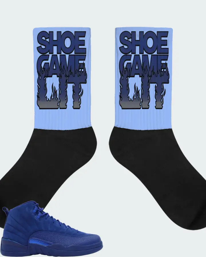 Jordan 12 Retro Sneaker Matching Carolina Blue Socks - Shoe Game Lit Refreshed