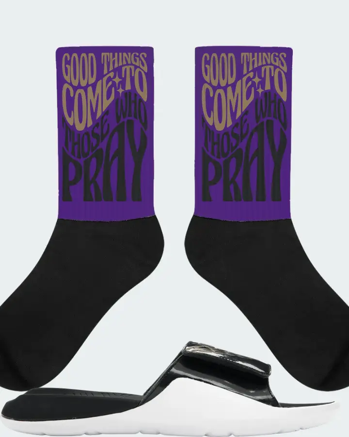Jordan Hydro 7 Sneaker Matching Purple Socks - Good Things Come To Those Who Pray