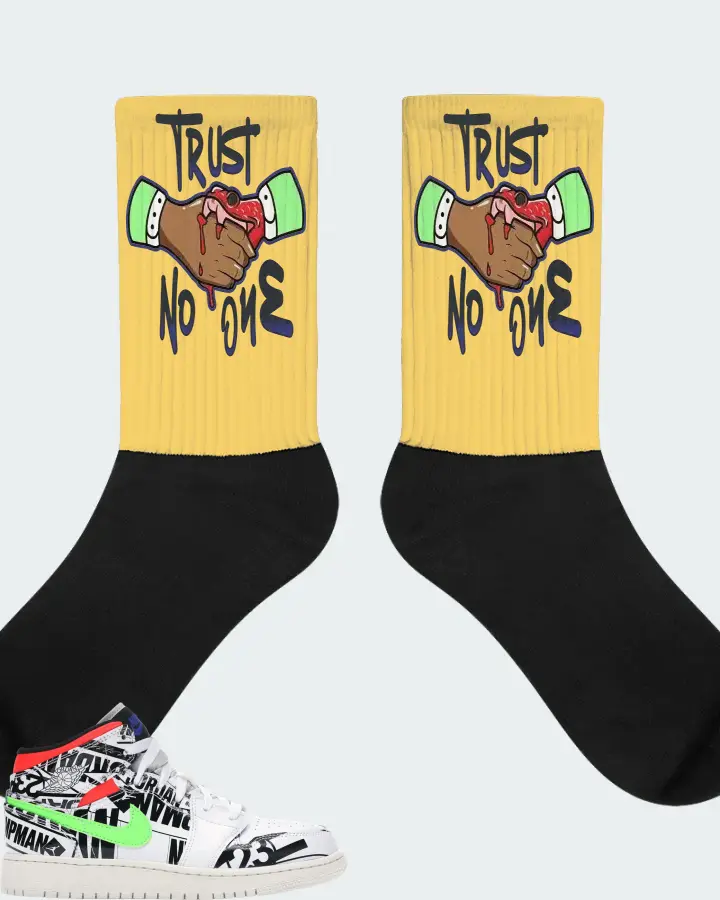 Jordan 1 Mid Sneaker Matching Yellow Socks - Trust No One