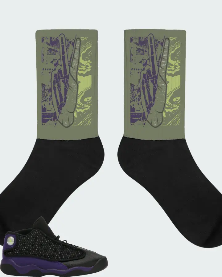 Jordan 13 Retro Sneaker Matching Olive Socks - Peace of mind