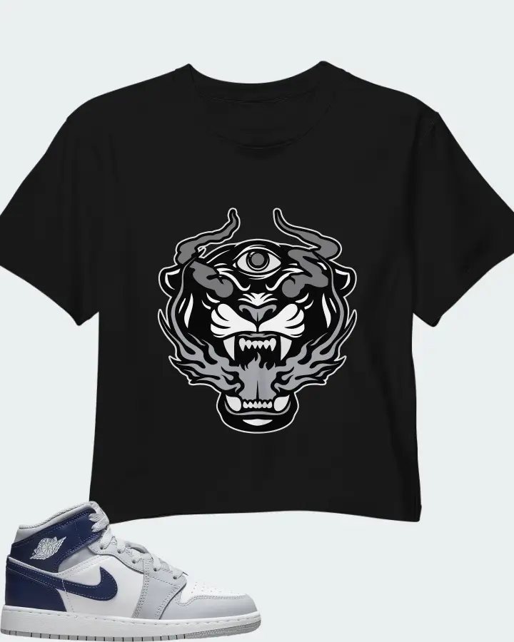 Air Jordan 1 Mid White Wolf Grey Midnight Navy Matching Crop Top