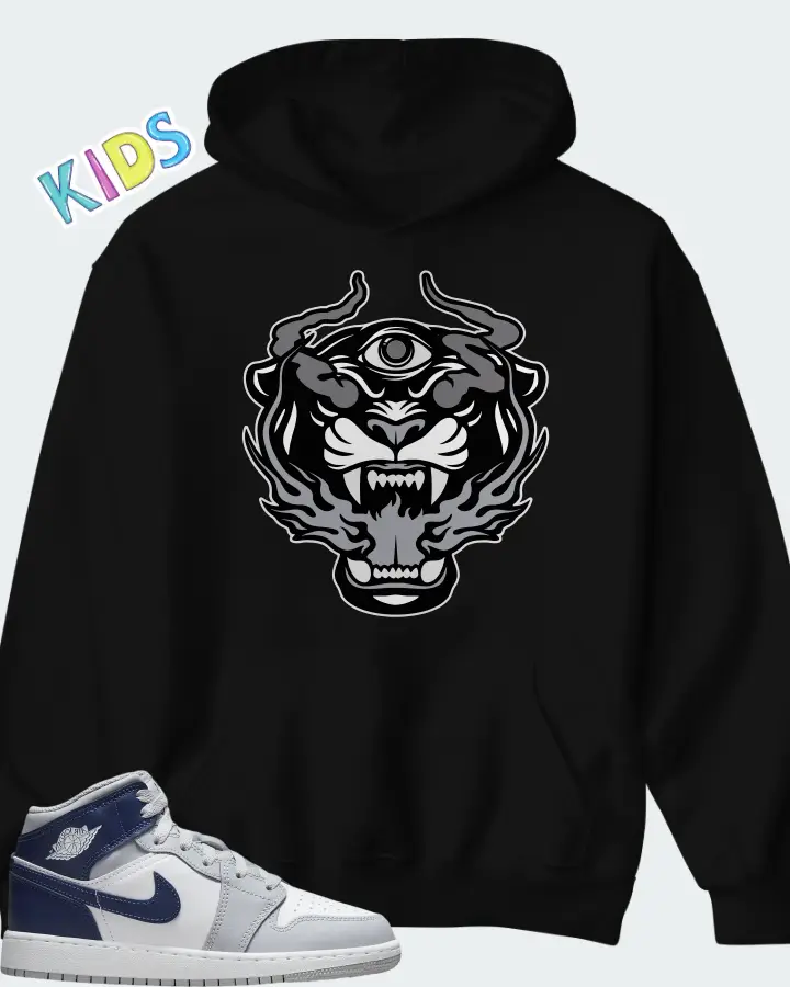 Air Jordan 1 Mid White Wolf Grey Midnight Navy Matching Kid's Hoodie