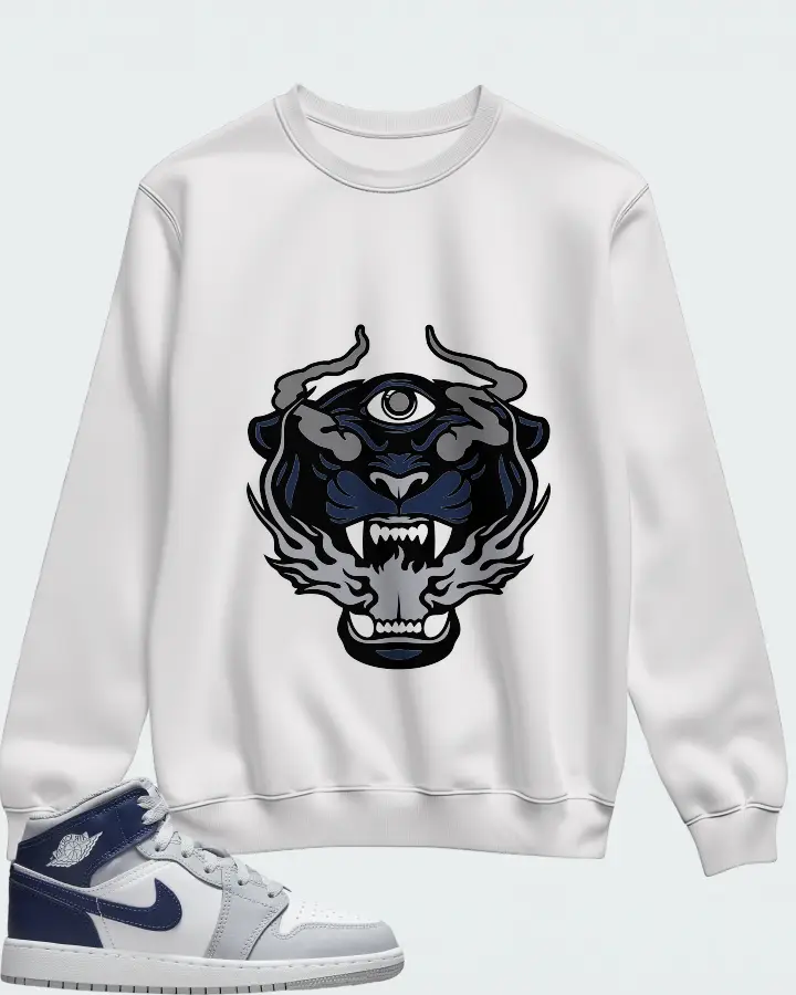 Air Jordan 1 Mid White Wolf Grey Midnight Navy Matching Sweatshirt