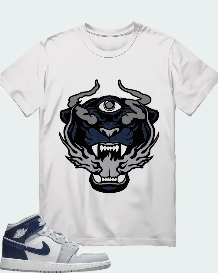 Air Jordan 1 Mid White Wolf Grey Midnight Navy Matching T-Shirt