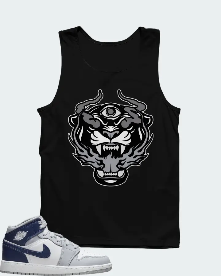 Air Jordan 1 Mid White Wolf Grey Midnight Navy Matching Tank Top