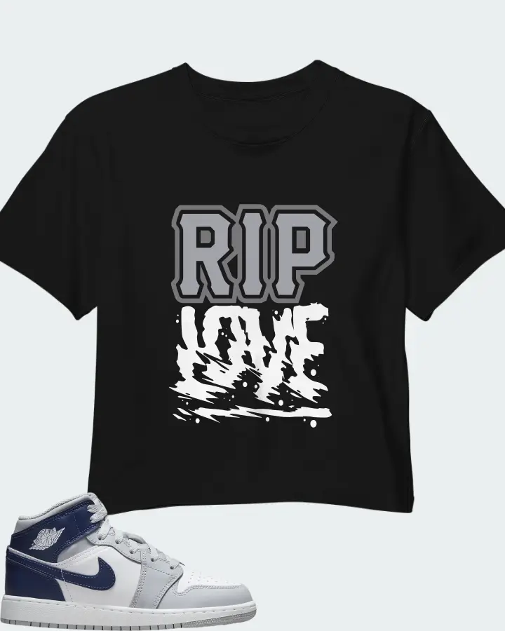 Air Jordan 1 Mid White Wolf Grey Midnight Navy Matching Crop Top