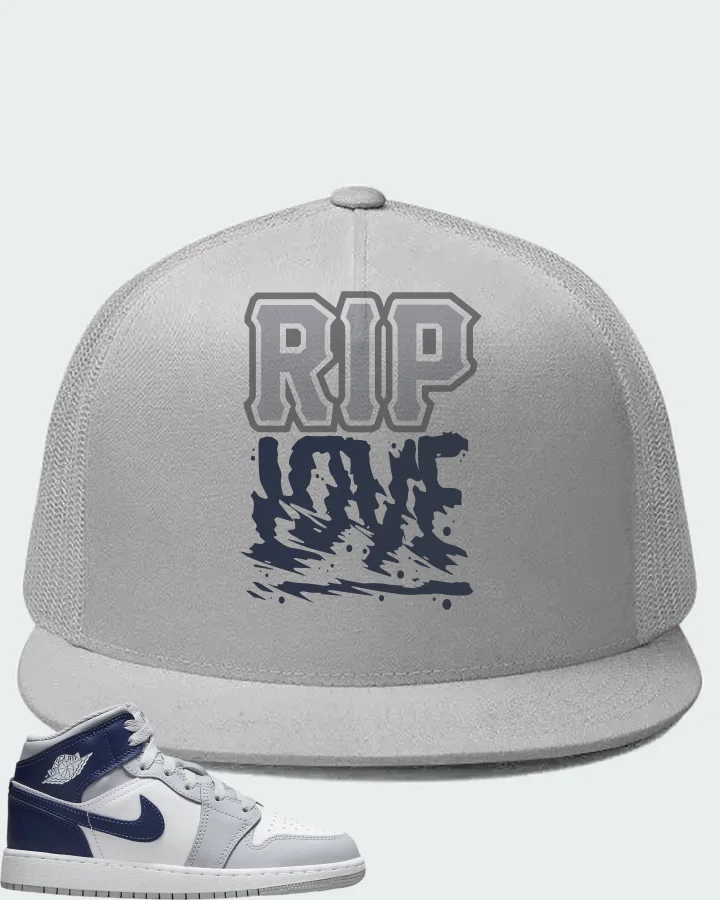 Air Jordan 1 Mid White Wolf Grey Midnight Navy Matching Hat