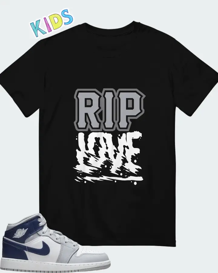 Air Jordan 1 Mid White Wolf Grey Midnight Navy Matching Kid's T-Shirt