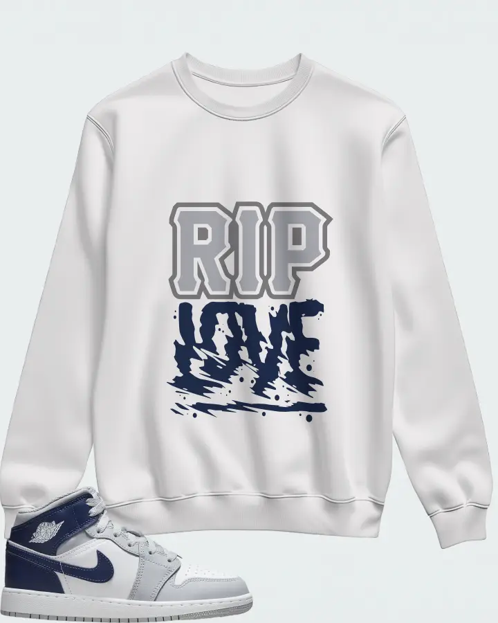 Air Jordan 1 Mid White Wolf Grey Midnight Navy Matching Sweatshirt