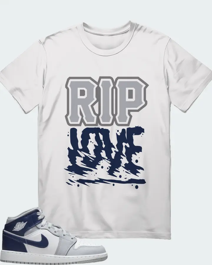 Air Jordan 1 Mid White Wolf Grey Midnight Navy Matching T-Shirt