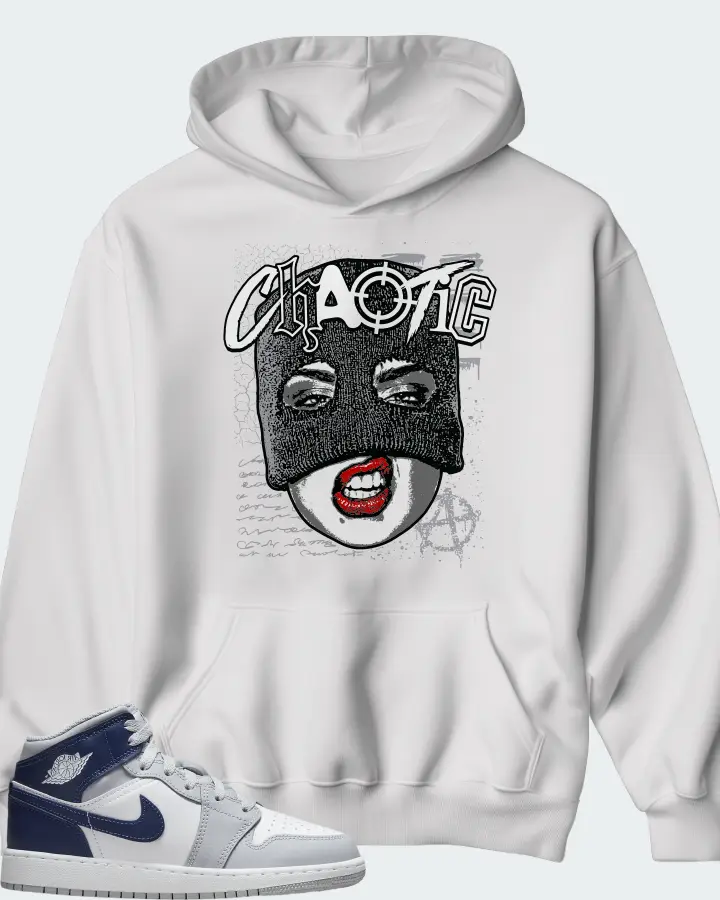 Air Jordan 1 Mid White Wolf Grey Midnight Navy Matching Hoodie