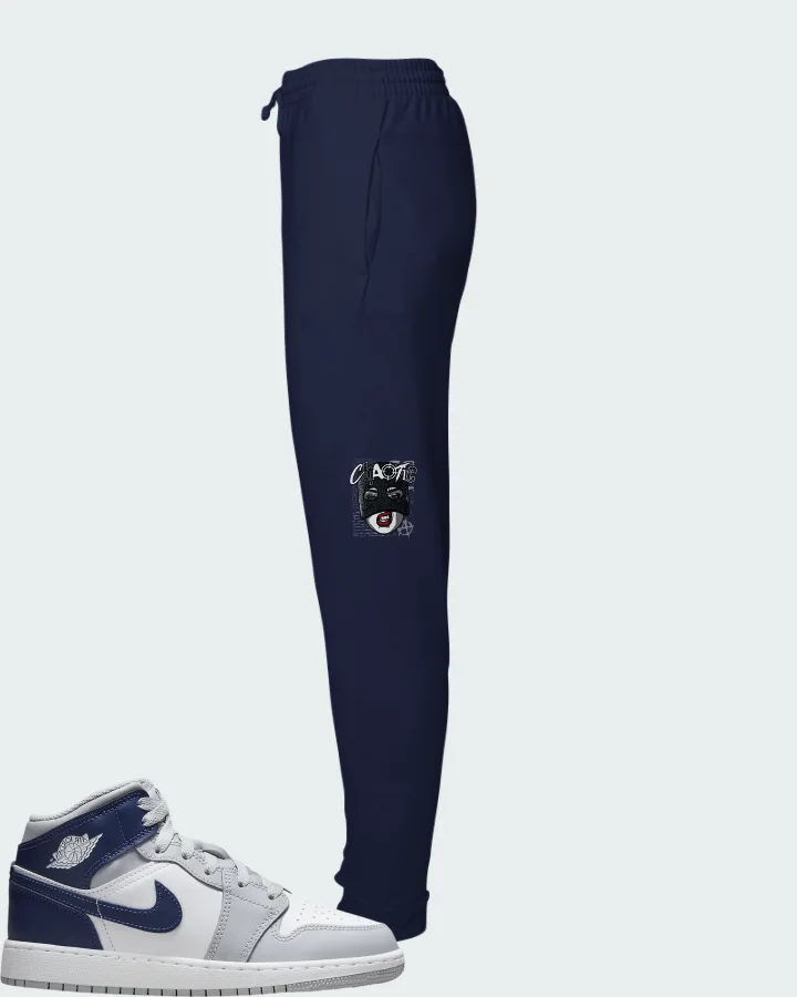 Air Jordan 1 Mid White Wolf Grey Midnight Navy Matching Joggers