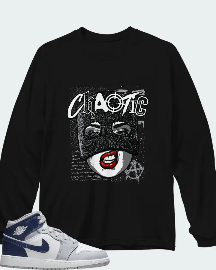 Air Jordan 1 Mid White Wolf Grey Midnight Navy Matching Long Sleeve T-Shirt