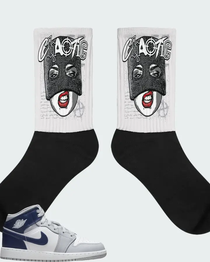 Air Jordan 1 Mid White Wolf Grey Midnight Navy Matching Socks