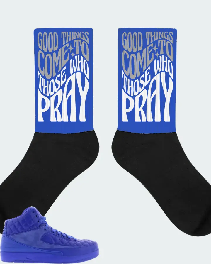 Jordan 2 Retro Sneaker Matching Royal Blue Socks - Good Things Come To Those Who Pray