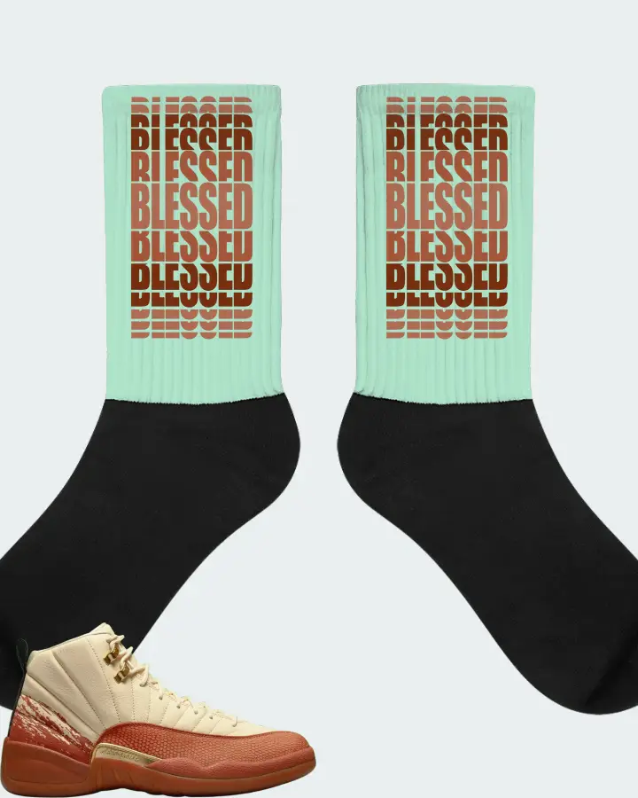 Jordan 12 Retro Sneaker Matching Mint Socks - BLESSED Many Times