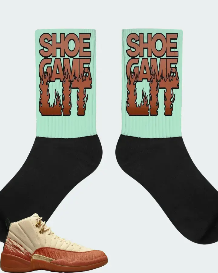 Jordan 12 Retro Sneaker Matching Mint Socks - Shoe Game Lit Refreshed