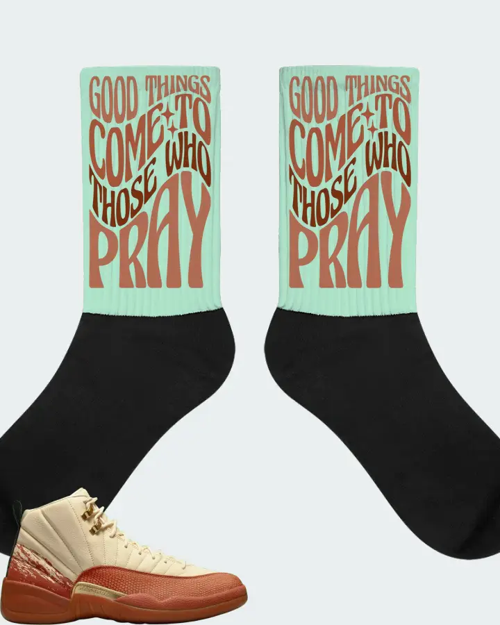 Jordan 12 Retro Sneaker Matching Mint Socks - Good Things Come To Those Who Pray