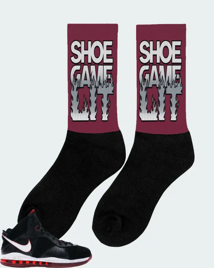 Nike LeBron 8 Sneaker Matching Maroon Socks (Shoe Game Lit Refreshed) - View 3