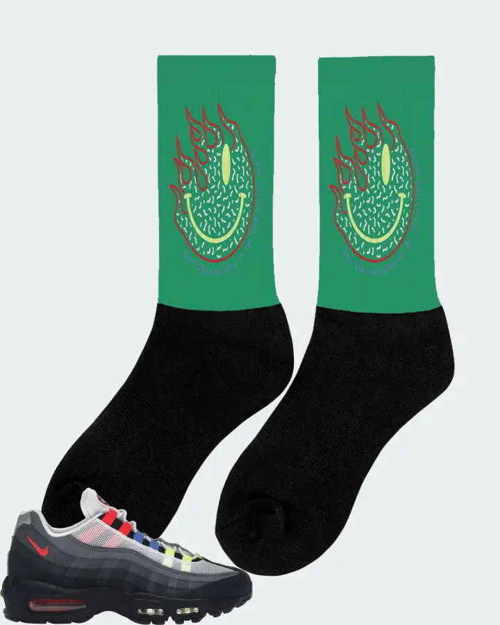 Nike Air Max 95 Sneaker Matching Kelly Green Socks (Keep Smiling) - View 3