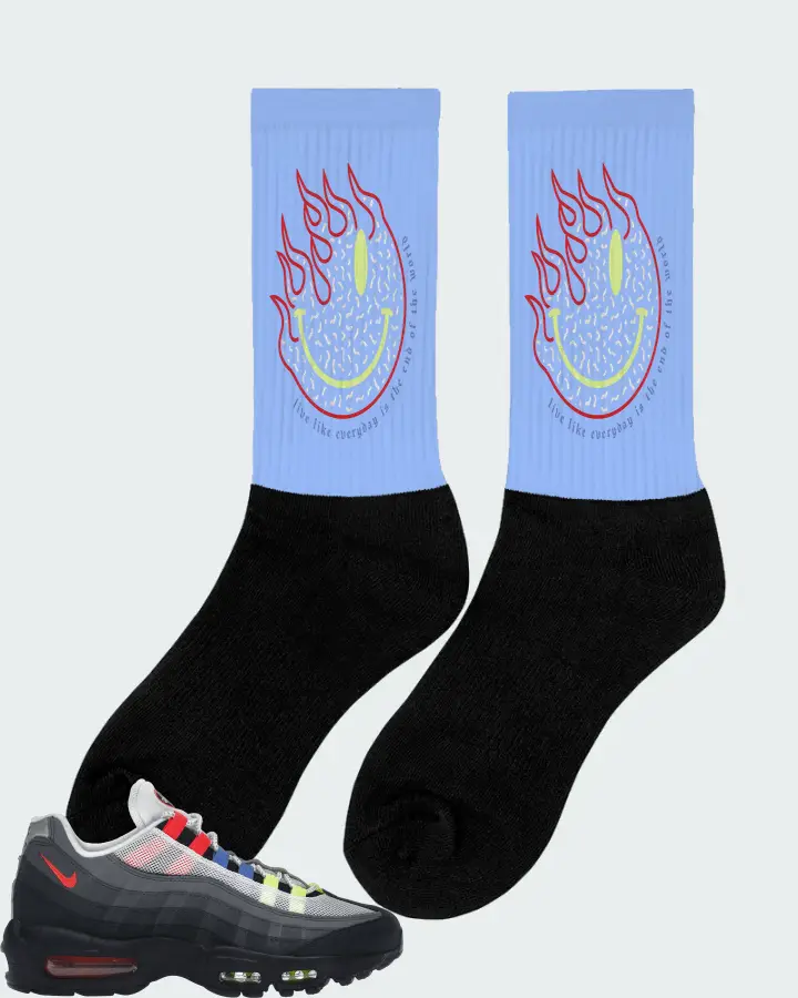 Nike Air Max 95 Sneaker Matching Carolina Blue Socks (Keep Smiling) - View 3