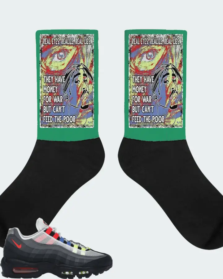 Nike Air Max 95 Sneaker Matching Kelly Green Socks - TUPAC Real Eyes Realize Real Lies