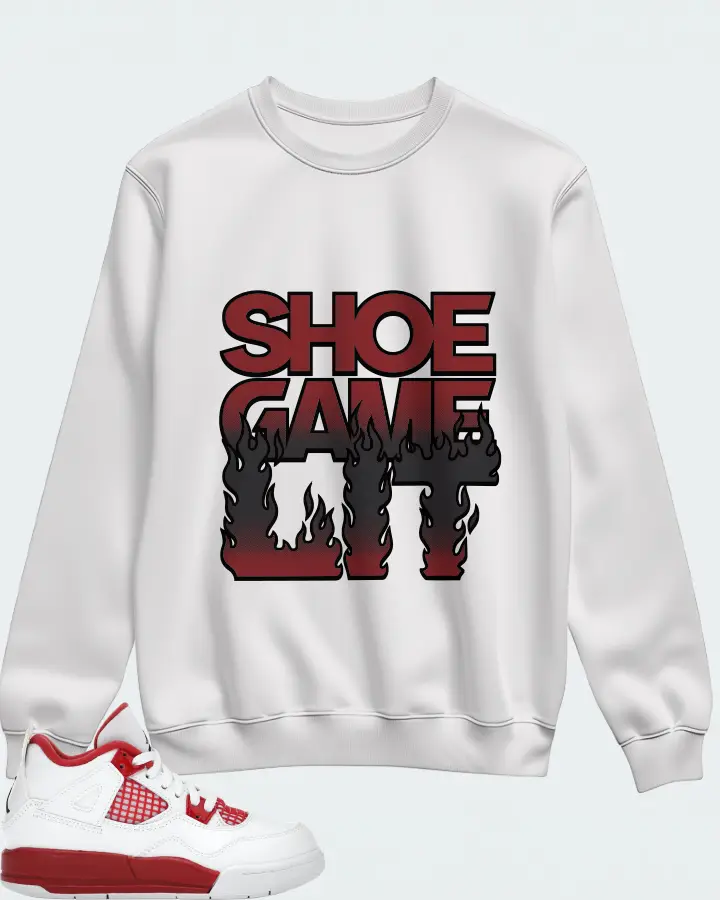 Jordan 4 Retro Sneaker Matching White Sweatshirt - Shoe Game Lit Refreshed