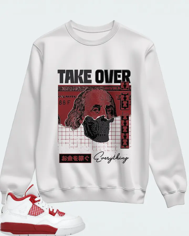 Jordan 4 Retro Sneaker Matching White Sweatshirt - Take Over