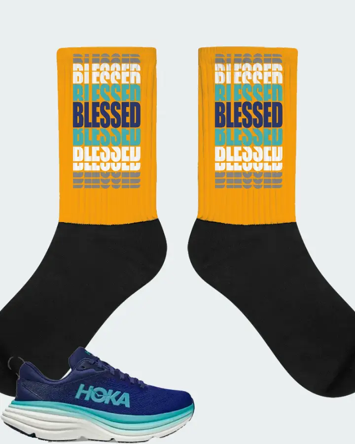 Hoka One One Bondi 8 Sneaker Matching Gold Socks - BLESSED Many Times