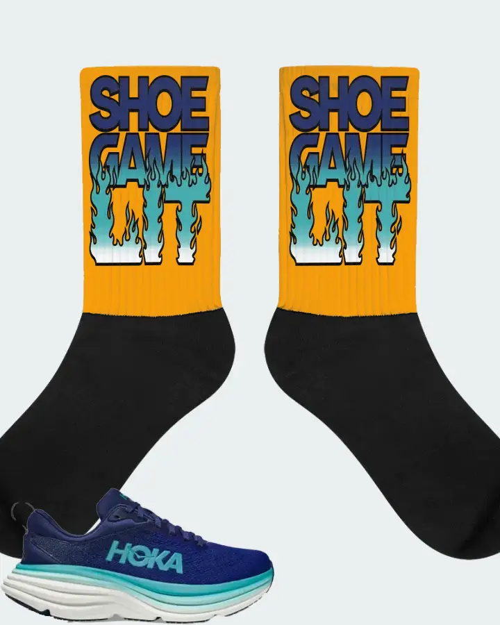 Hoka One One Bondi 8 Sneaker Matching Gold Socks - Shoe Game Lit Refreshed