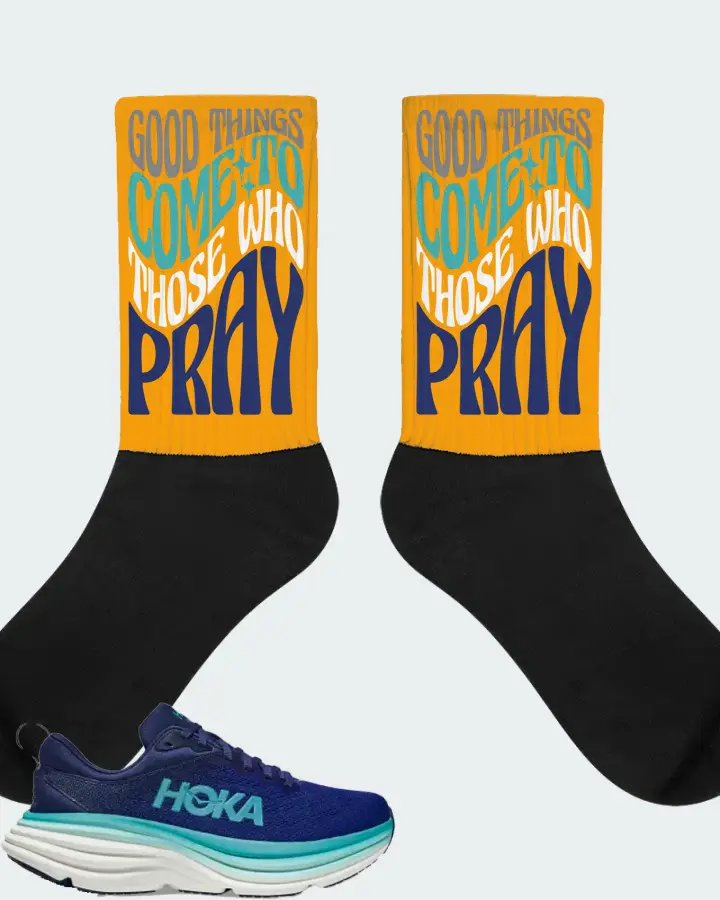 Hoka One One Bondi 8 Sneaker Matching Gold Socks - Good Things Come To Those Who Pray