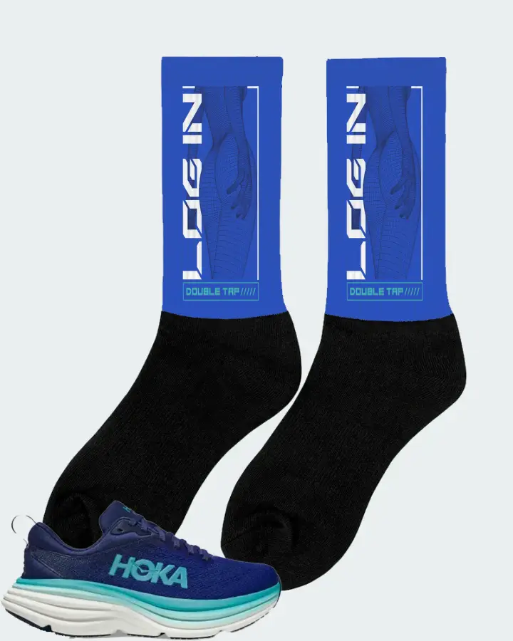 Hoka One One Bondi 8 Sneaker Matching Royal Blue Socks (LOGIN) - View 3
