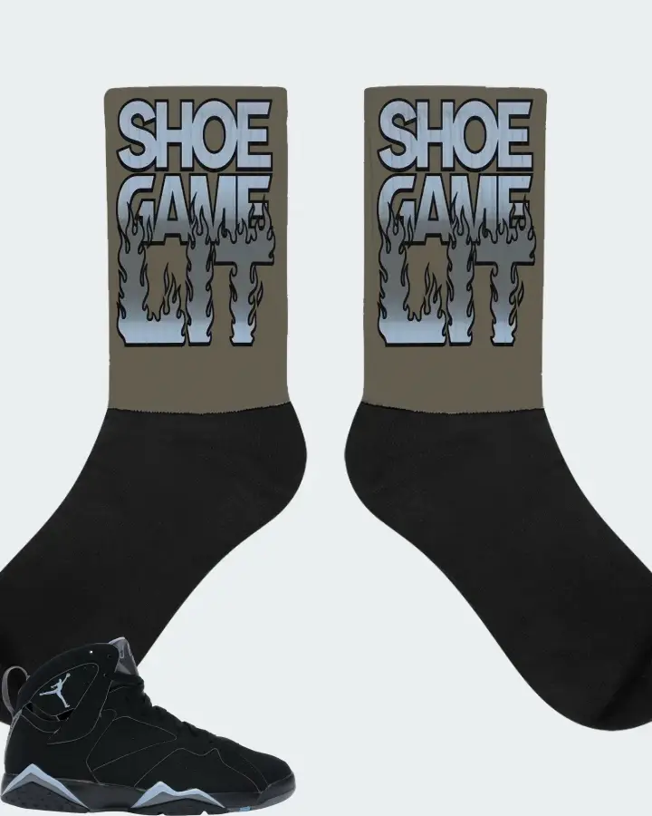 Jordan 7 Retro Sneaker Matching Army Green Socks - Shoe Game Lit Refreshed