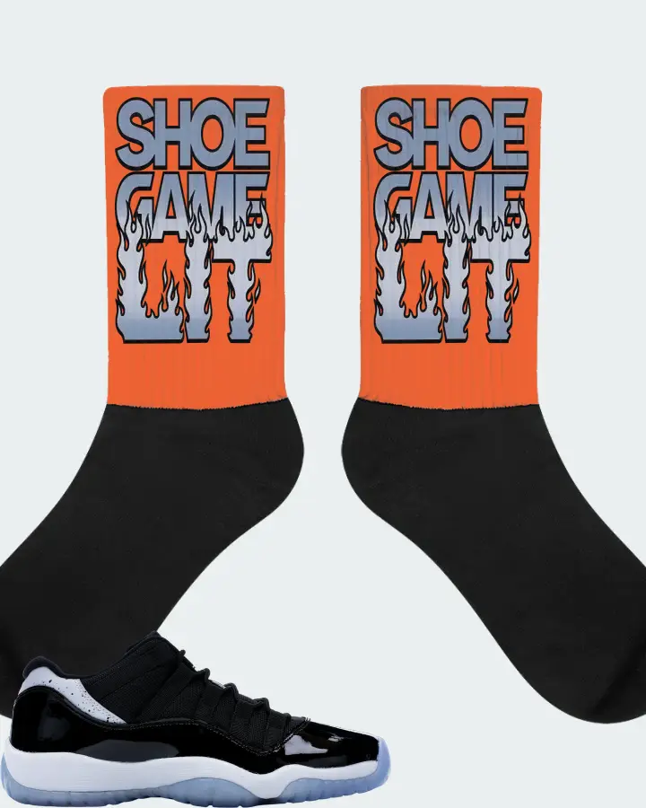 Jordan 11 Retro Low Sneaker Matching Orange Socks - Shoe Game Lit Refreshed
