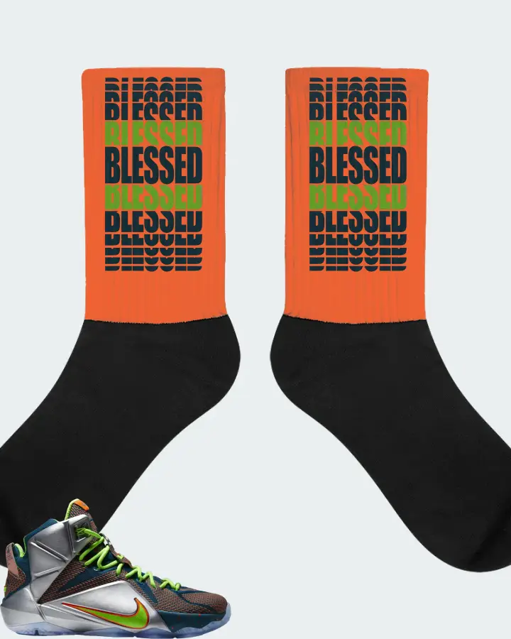 Nike LeBron 12 Sneaker Matching Orange Socks - BLESSED Many Times