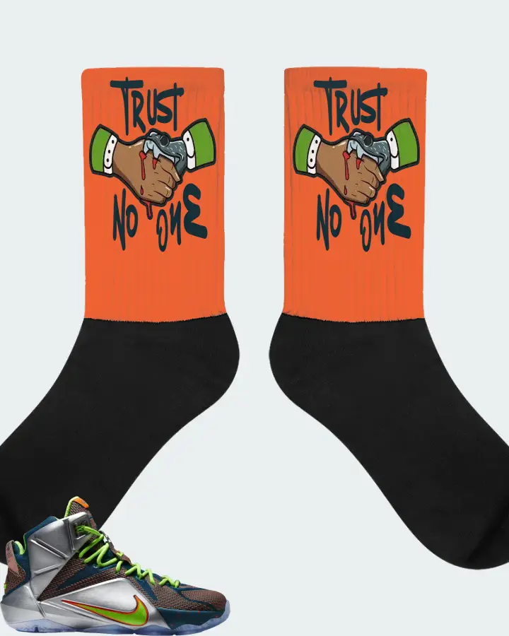 Nike LeBron 12 Sneaker Matching Orange Socks - Trust No One