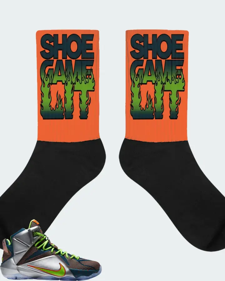 Nike LeBron 12 Sneaker Matching Orange Socks - Shoe Game Lit Refreshed
