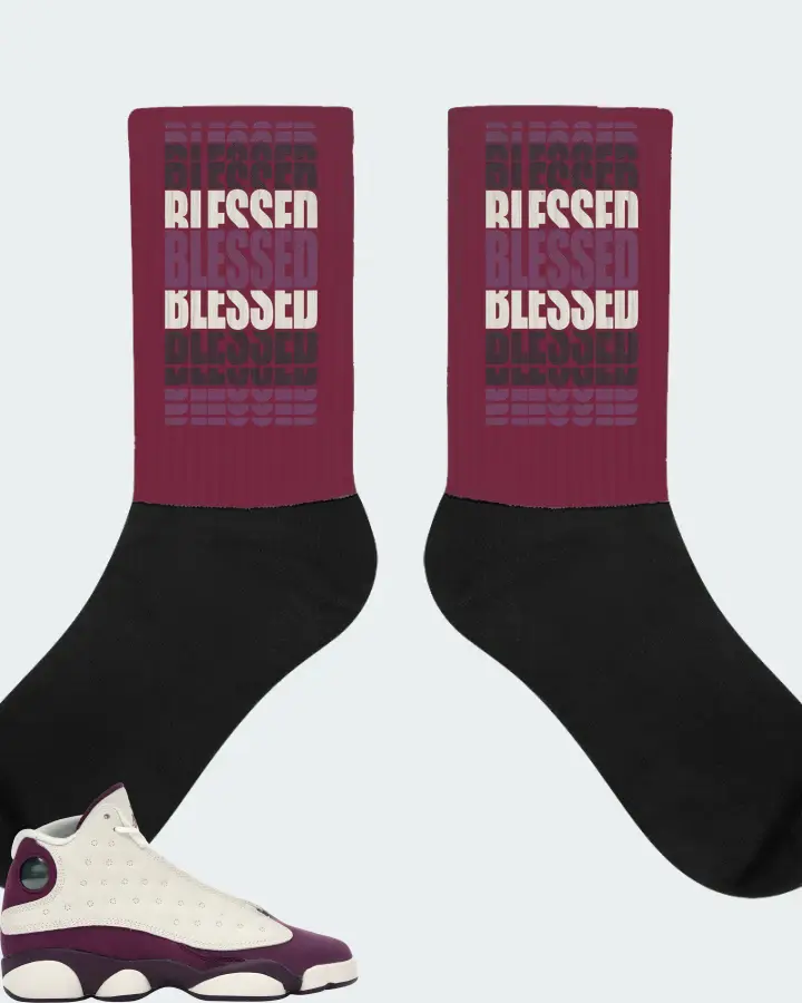 Jordan 13 Retro Sneaker Matching Maroon Socks - BLESSED Many Times