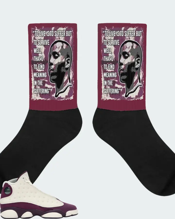 Jordan 13 Retro Sneaker Matching Maroon Socks - DMX Suffer Quote