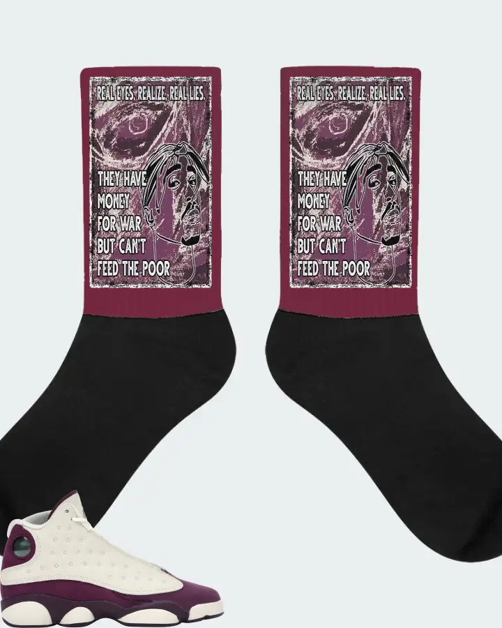 Jordan 13 Retro Sneaker Matching Maroon Socks - TUPAC Real Eyes Realize Real Lies