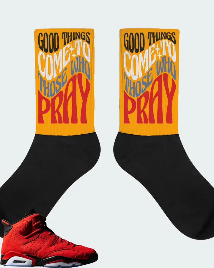 Jordan 6 Retro Sneaker Matching Gold Socks - Good Things Come To Those Who Pray