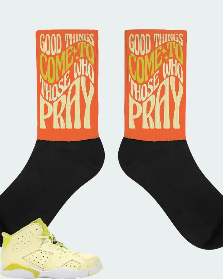 Jordan 6 Retro Sneaker Matching Orange Socks - Good Things Come To Those Who Pray