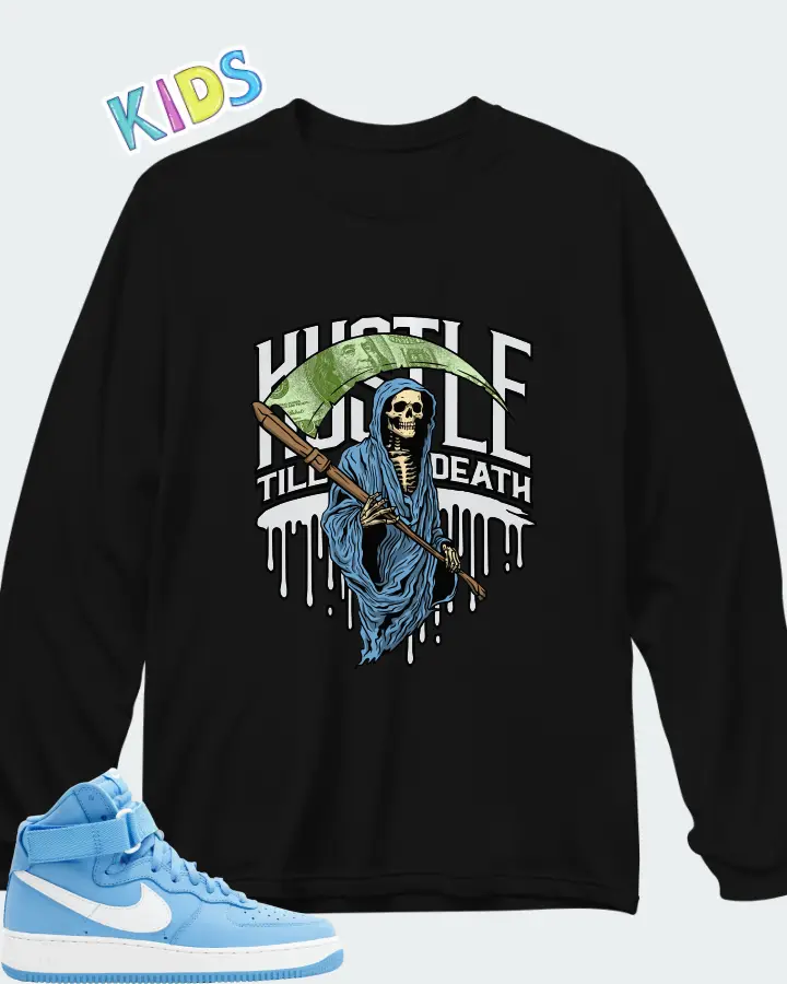 Nike Air Force 1 High OG QS University Blue Matching Kid's Long Sleeve T-Shirt