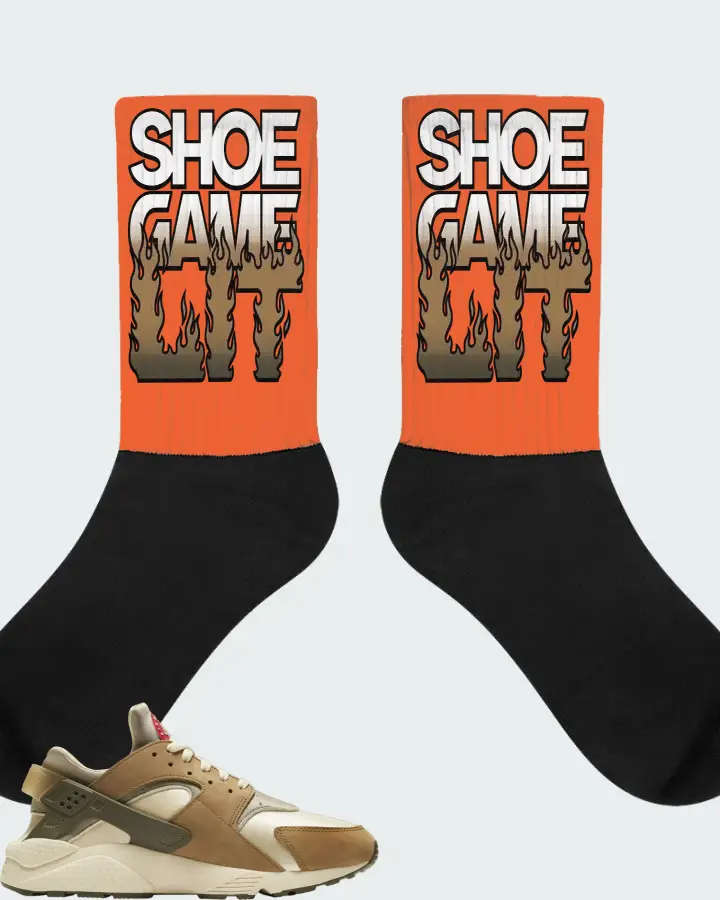Nike Air Huarache Sneaker Matching Orange Socks - Shoe Game Lit Refreshed