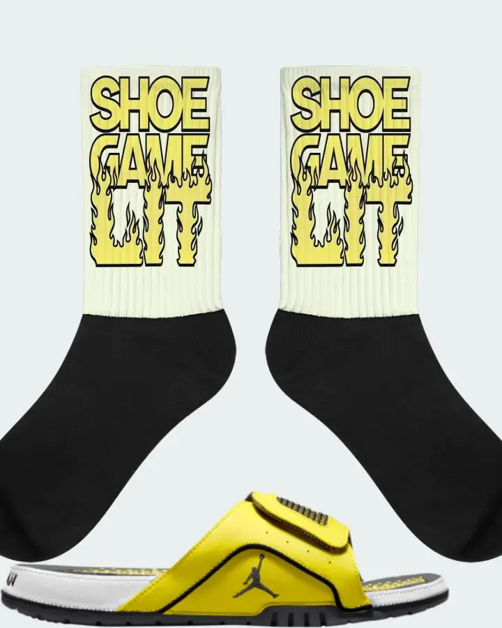 Jordan Hydro Slide 4 Sneaker Matching Citron Socks - Shoe Game Lit Refreshed