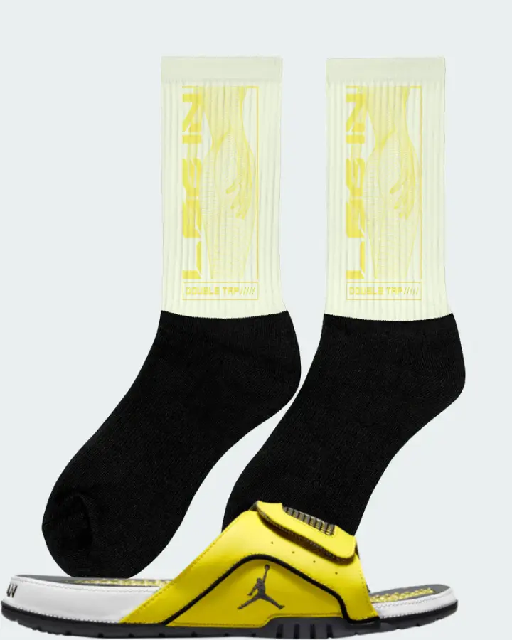 Jordan Hydro Slide 4 Sneaker Matching Citron Socks (LOGIN) - View 3